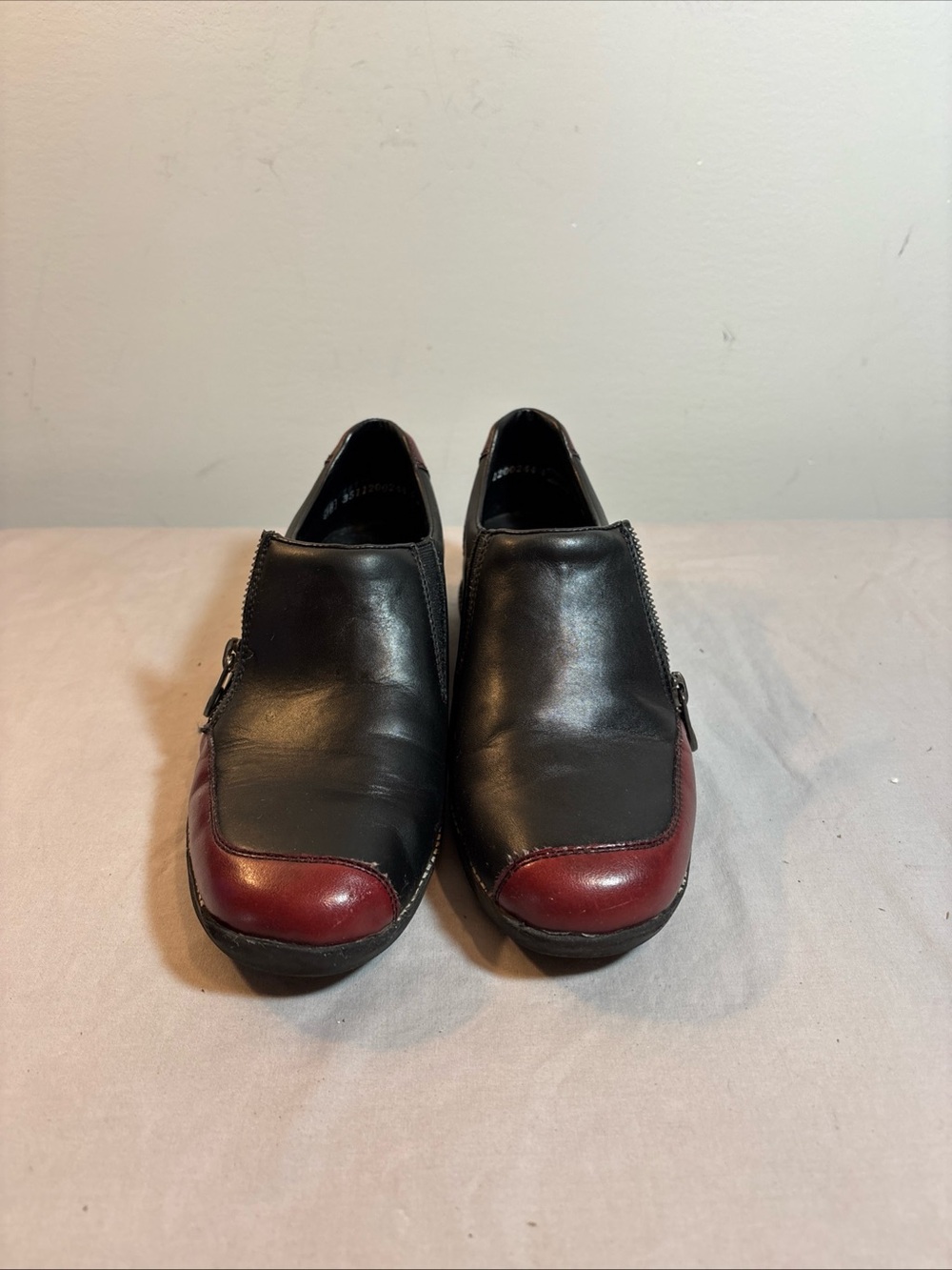Rieker Black Shoes with Burgundy Heel Accent